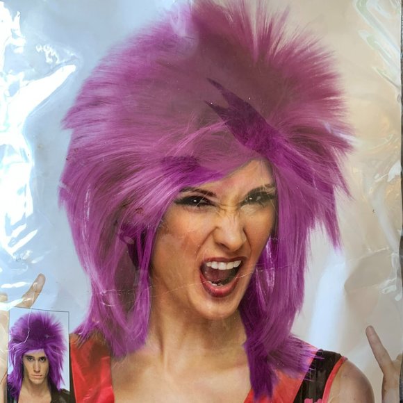 West Bay Characters Spike Synthetic Wig Purple Rockstar Band Punk Rock Stage - Picture 1 of 8